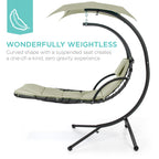 Best Choice Products Outdoor Hanging Curved Steel Chaise Lounge Chair Swing w/Built-in Pillow and Removable Canopy - Navy Blue Gronata