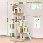 Globlazer Heavy Duty Cat Tree, 70 inch Sturdy Cat Tree for Indoor Cats Extra Large Cat Tower with Scratching Post, Hammock, Cat Condo for Adult Cats Kittens, F70 Pro, Light Grey Gronata