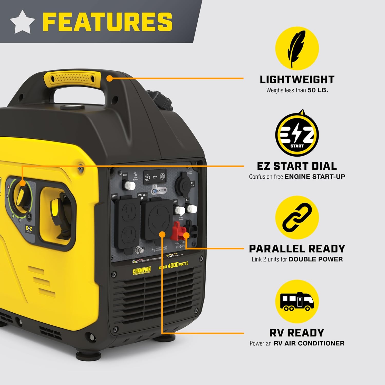 Champion Power Equipment 4000-Watt RV Ready Portable Inverter Generator with Quiet Technology and Free 3-Year Warranty Gronata