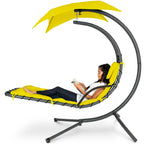 Best Choice Products Outdoor Hanging Curved Steel Chaise Lounge Chair Swing w/Built-in Pillow and Removable Canopy - Navy Blue Gronata