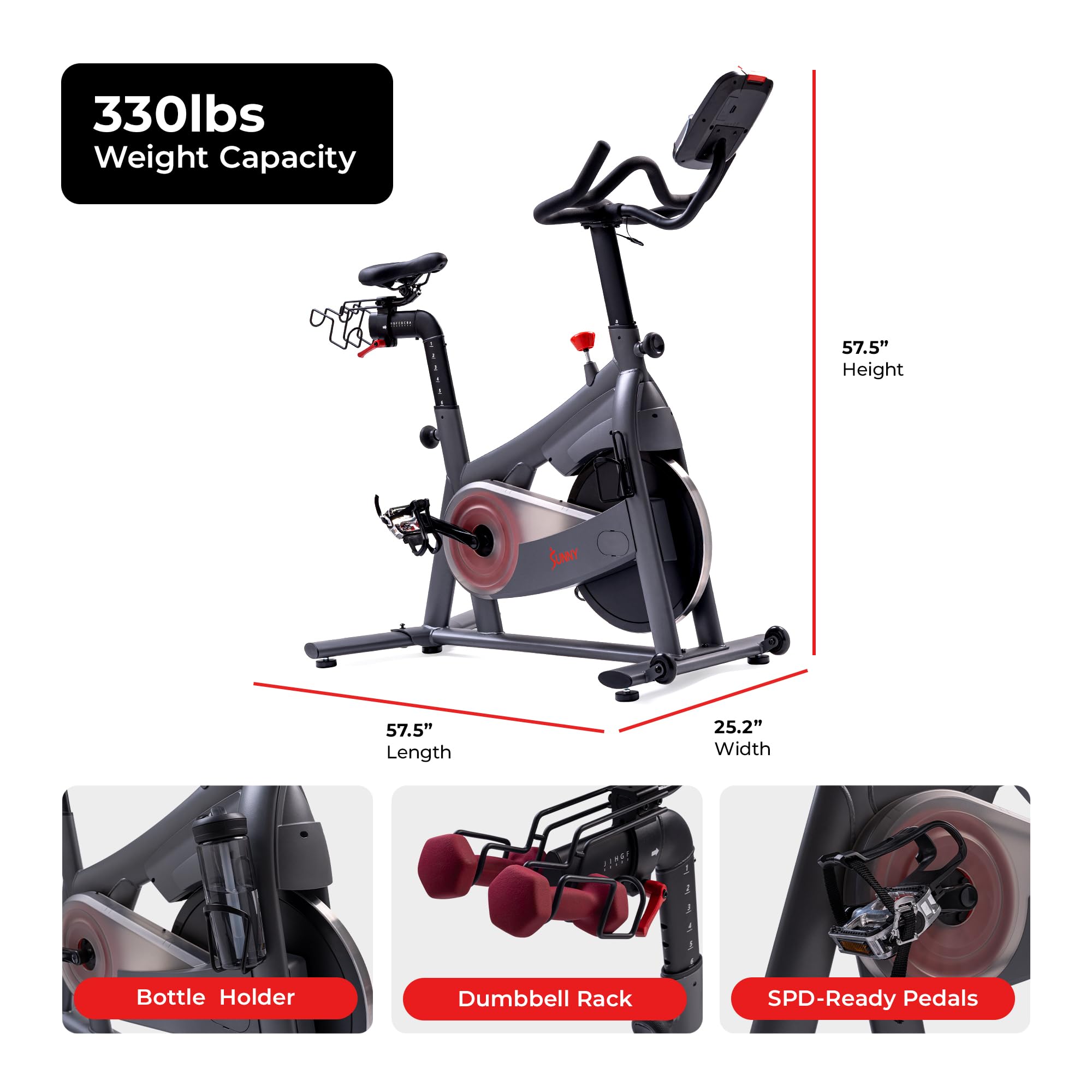Sunny Health & Fitness Nova Smart Indoor Cycling Bike – Magnetic Resistance Exercise Bike with SunnyFit App, Quiet Belt Drive & Compact Home Cardio Bike for Beginners Gronata