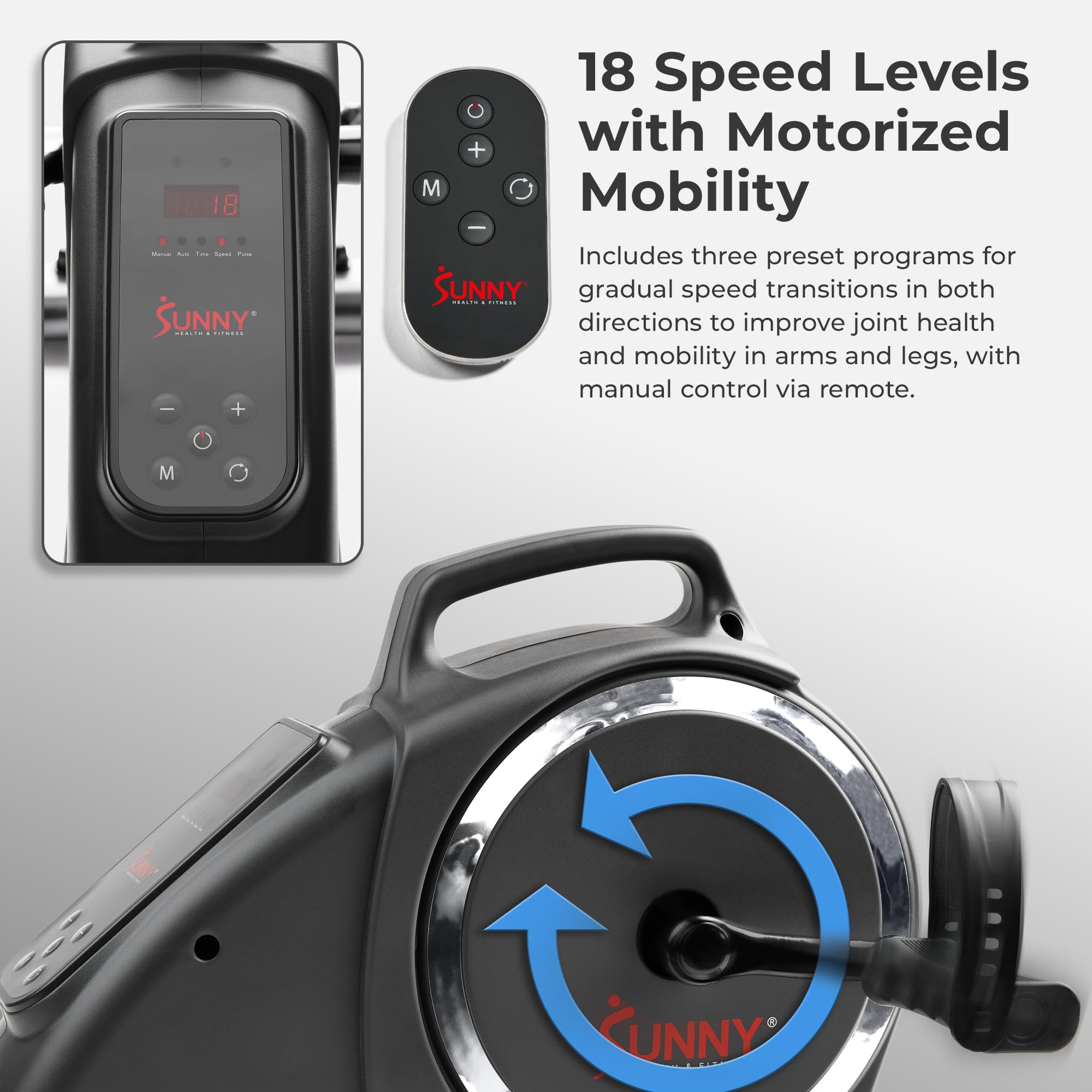 Sunny Health & Fitness Dual Function Smart Motorized Mini Bike Trainer, Under Desk Exercise Machine for Senior Training, Arm/Leg Cardio Cycle Workout, Free SunnyFit App Bluetooth Link-SF-B020029SMART Gronata