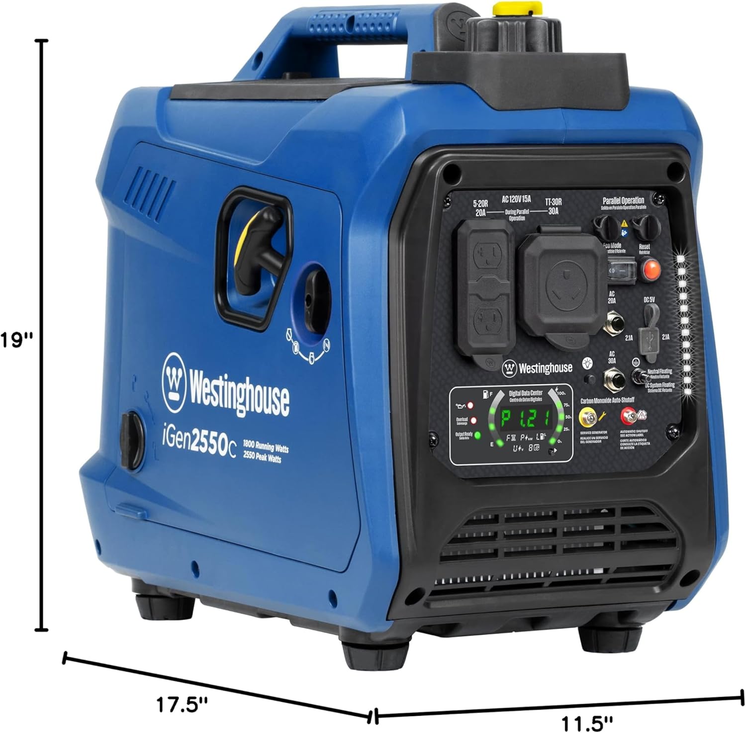 Westinghouse 2550 Peak Watt Super Quiet & Lightweight Portable Inverter Generator, RV Ready 30A Outlet, Gas Powered, CO Sensor, Parallel Capable, Long Run Time,Blue Gronata