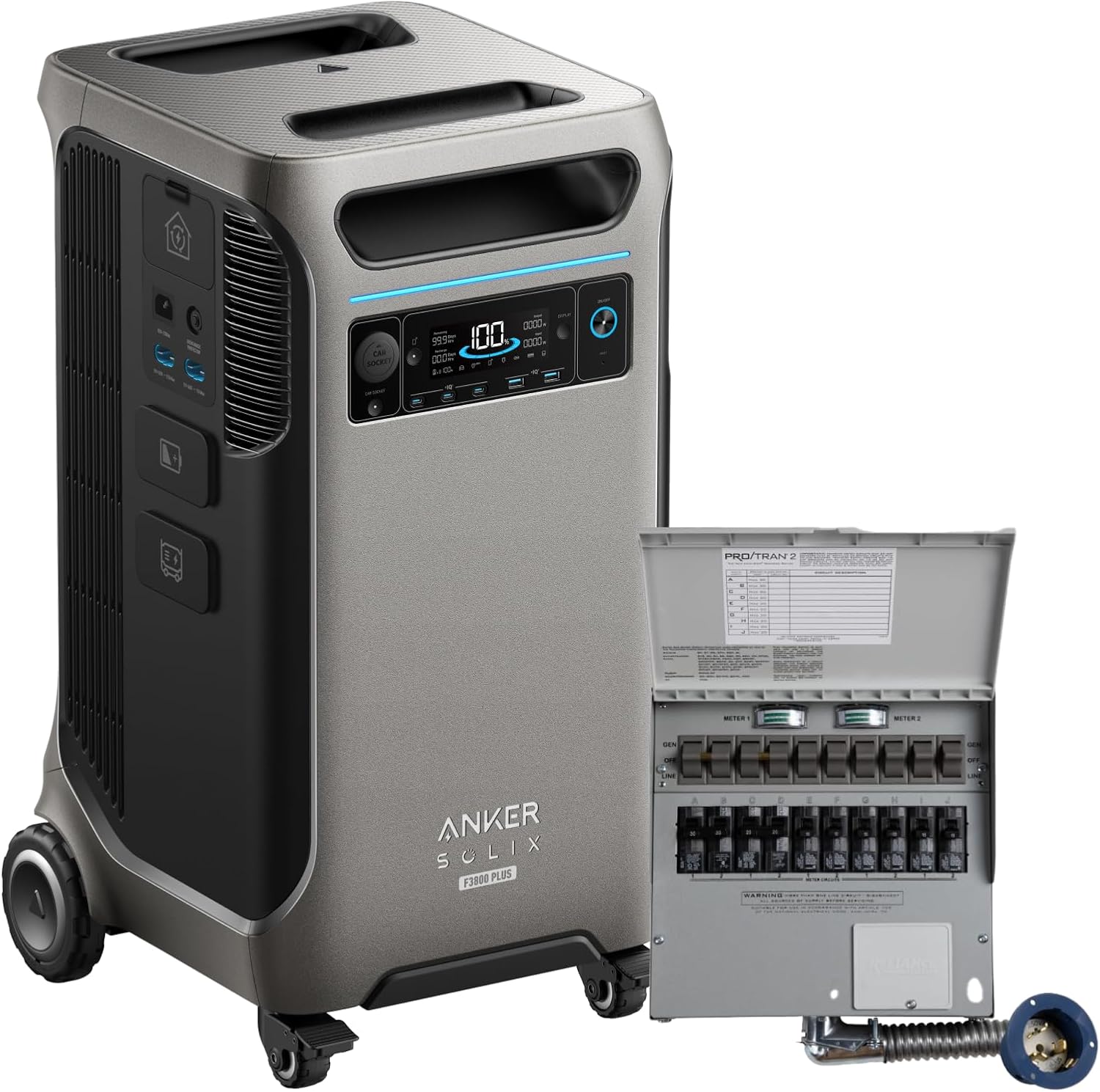 Anker SOLIX F3800 Plus Portable Power Station and Transfer Switch Kit, 3,840Wh, 6,000W AC Output, 120V/240V, Generators for Home Use, Works with Generator, For Power Outages, RVs, and Emergencies Gronata