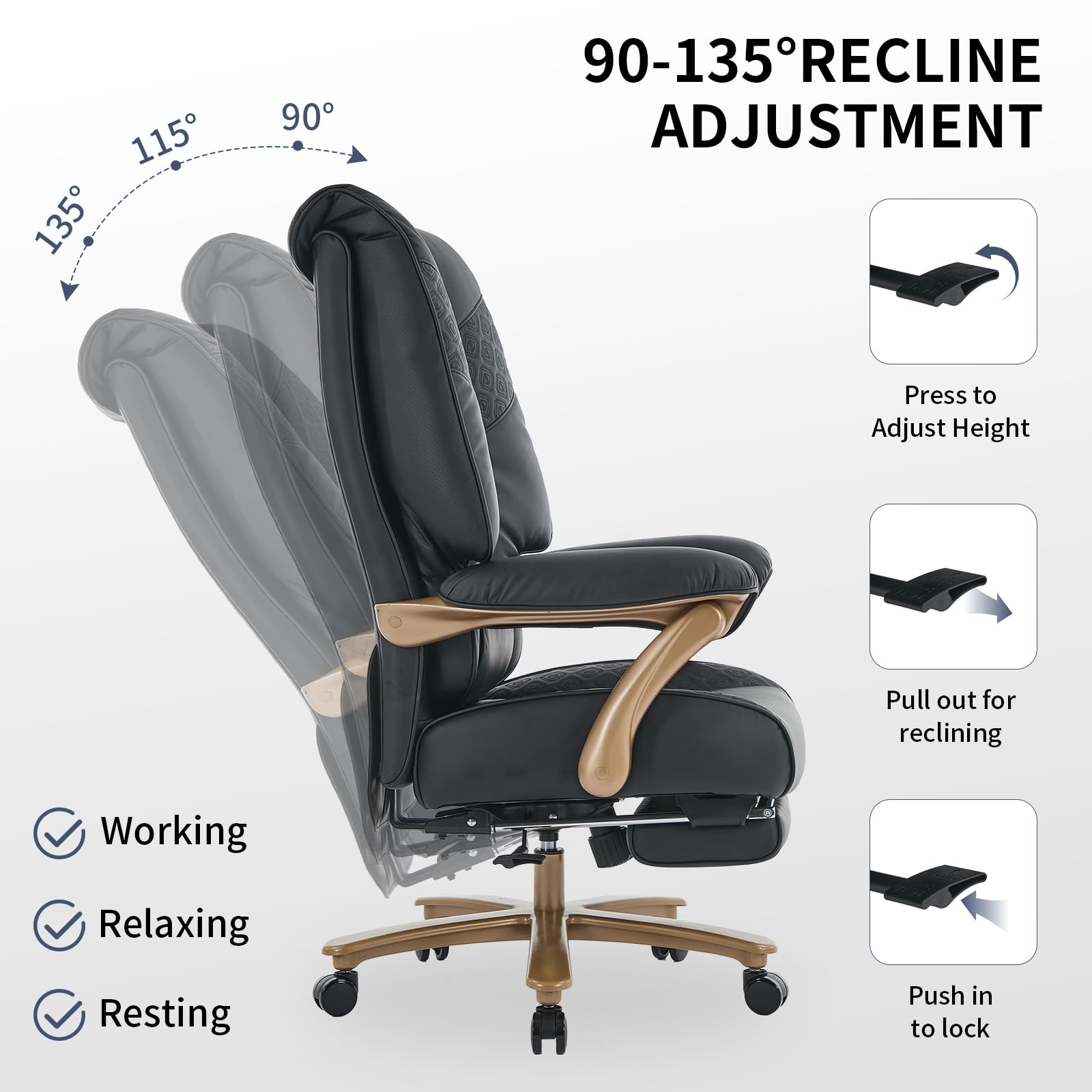 EXCEBET Big and Tall Executive Office Chair with Footrest, 400LBS Capacity Ergonomic High-Back Desk Office Chair with Lumbar Support, Padded Armrests & Thick Cushion, White PU Leather Chairs Gronata