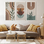 IARTTOP Large Boho Mid-century Modern Wood Wall Art 16x32 Inch Framed Green Abstract Leaf Wooden Wall Decor Bohemian Minimalist Geometric Wall Art Decor for Bedroom Living Room Office Set of 3 Gronata