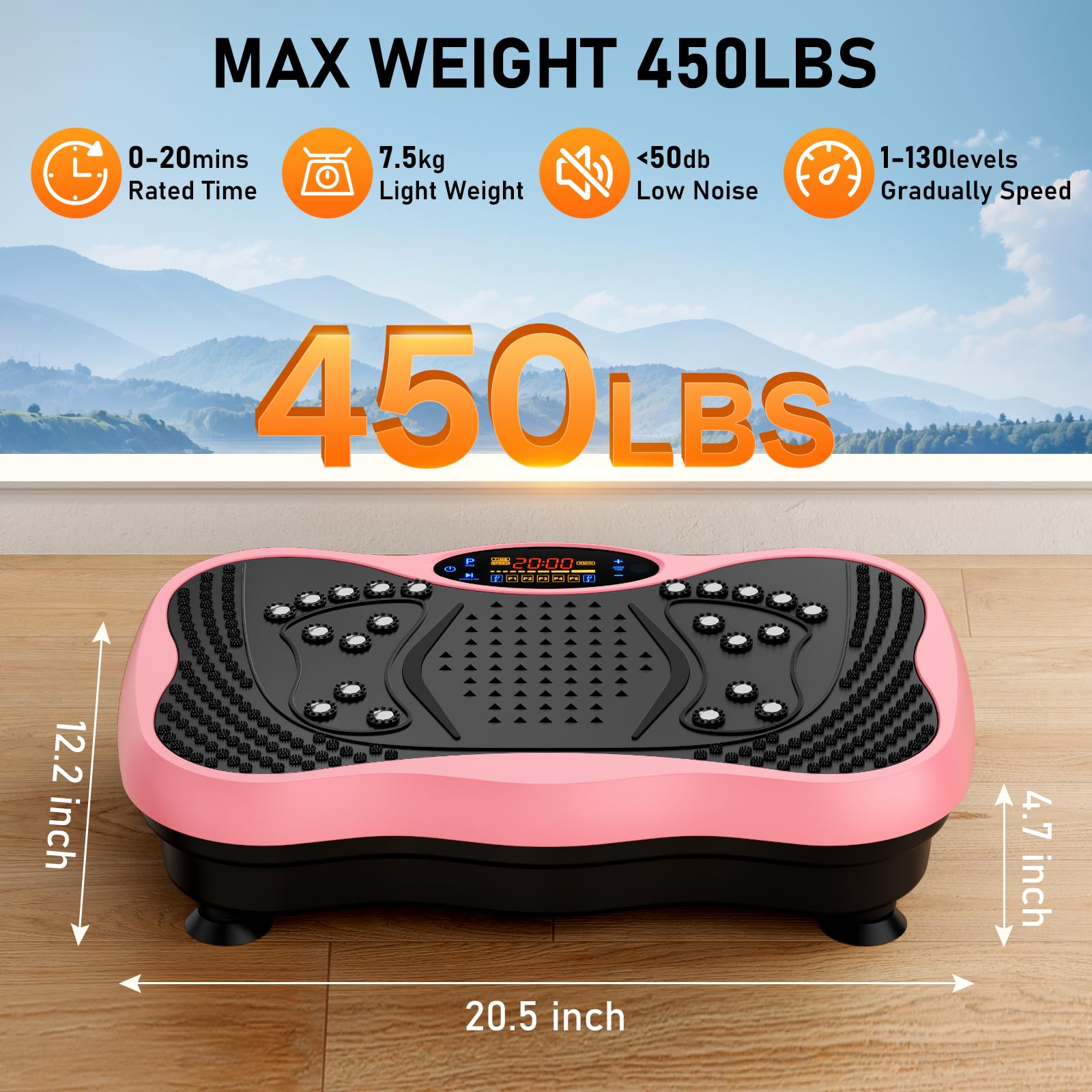 GLYLF Vibration Plate Exercise Machine, 130 Levels Full Body Workout Vibrating Plate for Lymphatic Drainage Weight Loss, 450 Lbs Capacity Shake Platform with Resistance Bands Bluetooth for Women Men Gronata