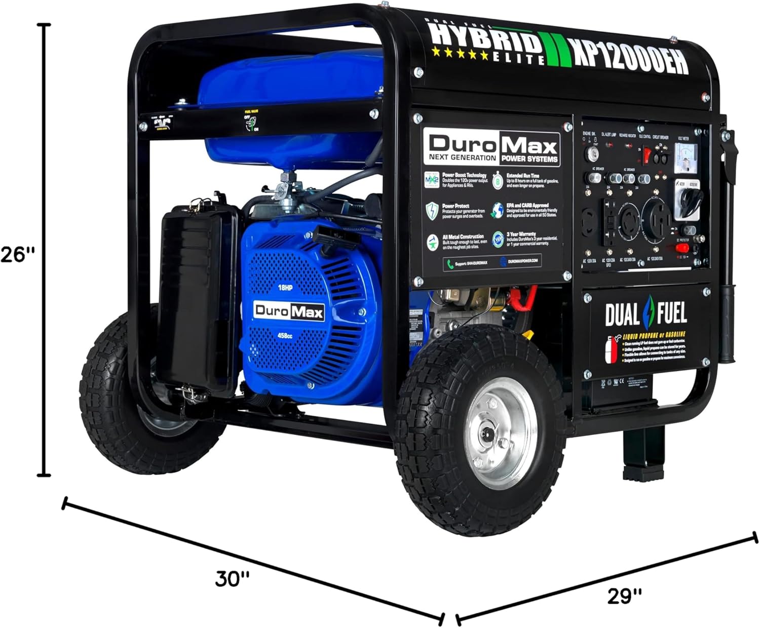 DuroMax XP12000EH 12,000-Watt Dual Fuel Portable Generator – Gas & Propane, Electric Start, Whole Home Backup Power, Transfer Switch Ready, RV & Emergency Ready Gronata