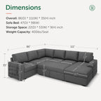 HONBAY Sectional Sleeper Sofa with Pull Out Bed U-Shape Sectional Couch Sleeper Bed with Storage Chaise 6 Seater Sleeper Sectional Sofa, Light Grey Gronata