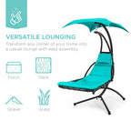 Best Choice Products Outdoor Hanging Curved Steel Chaise Lounge Chair Swing w/Built-in Pillow and Removable Canopy - Navy Blue Gronata