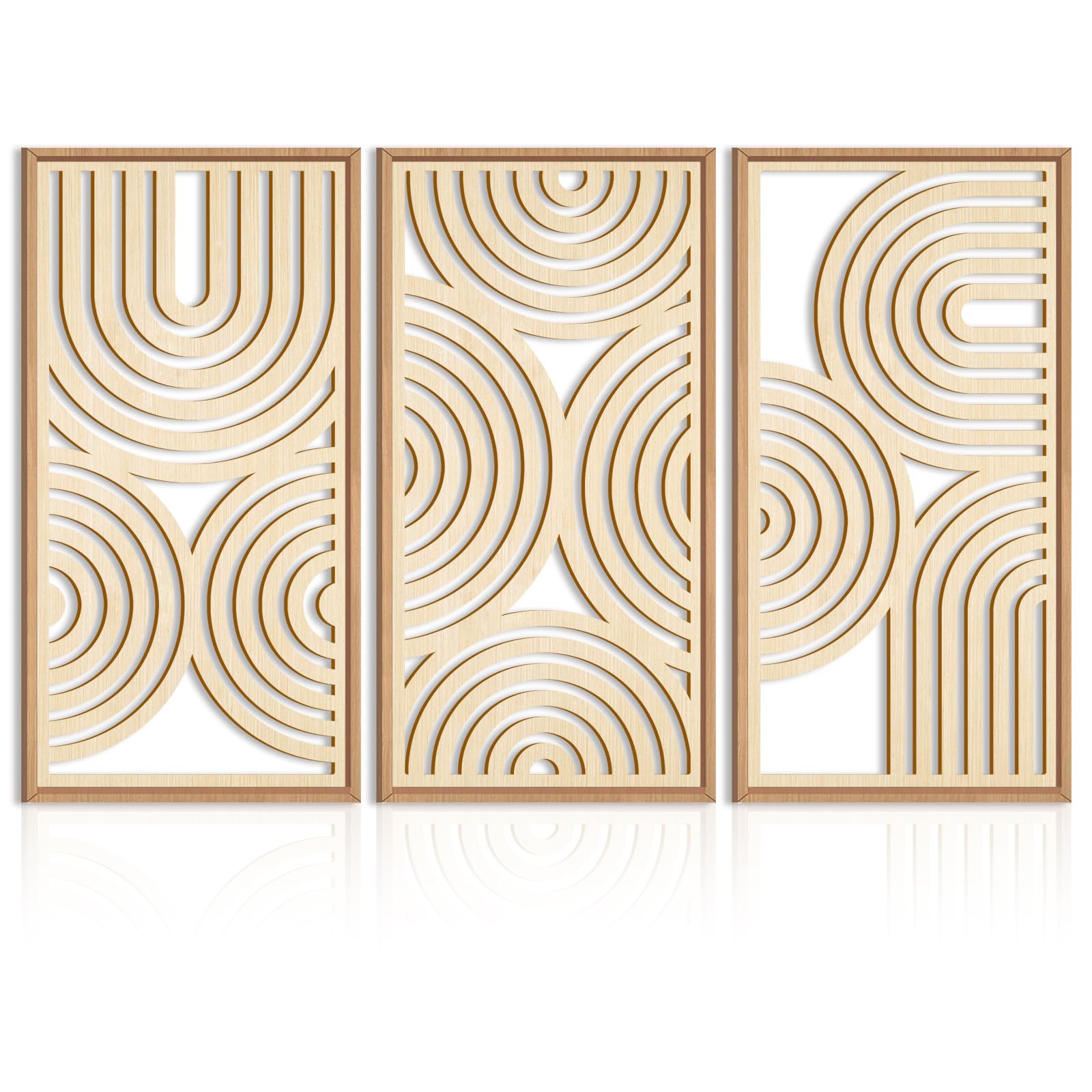 IARTTOP Large Boho Mid-century Modern Wood Wall Art 16x32 Inch Framed Green Abstract Leaf Wooden Wall Decor Bohemian Minimalist Geometric Wall Art Decor for Bedroom Living Room Office Set of 3 Gronata