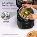 Cosori Rice Cooker 10 Cup, 24h Keep Warm, Non-stick Ceramic Inner Pot, 18 Functions Fuzzy Logic Rice Maker with Stainless Steel Steamer Basket, Sauté, Slow Cooker, Black Gronata