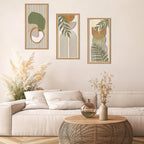 IARTTOP Large Boho Mid-century Modern Wood Wall Art 16x32 Inch Framed Green Abstract Leaf Wooden Wall Decor Bohemian Minimalist Geometric Wall Art Decor for Bedroom Living Room Office Set of 3 Gronata