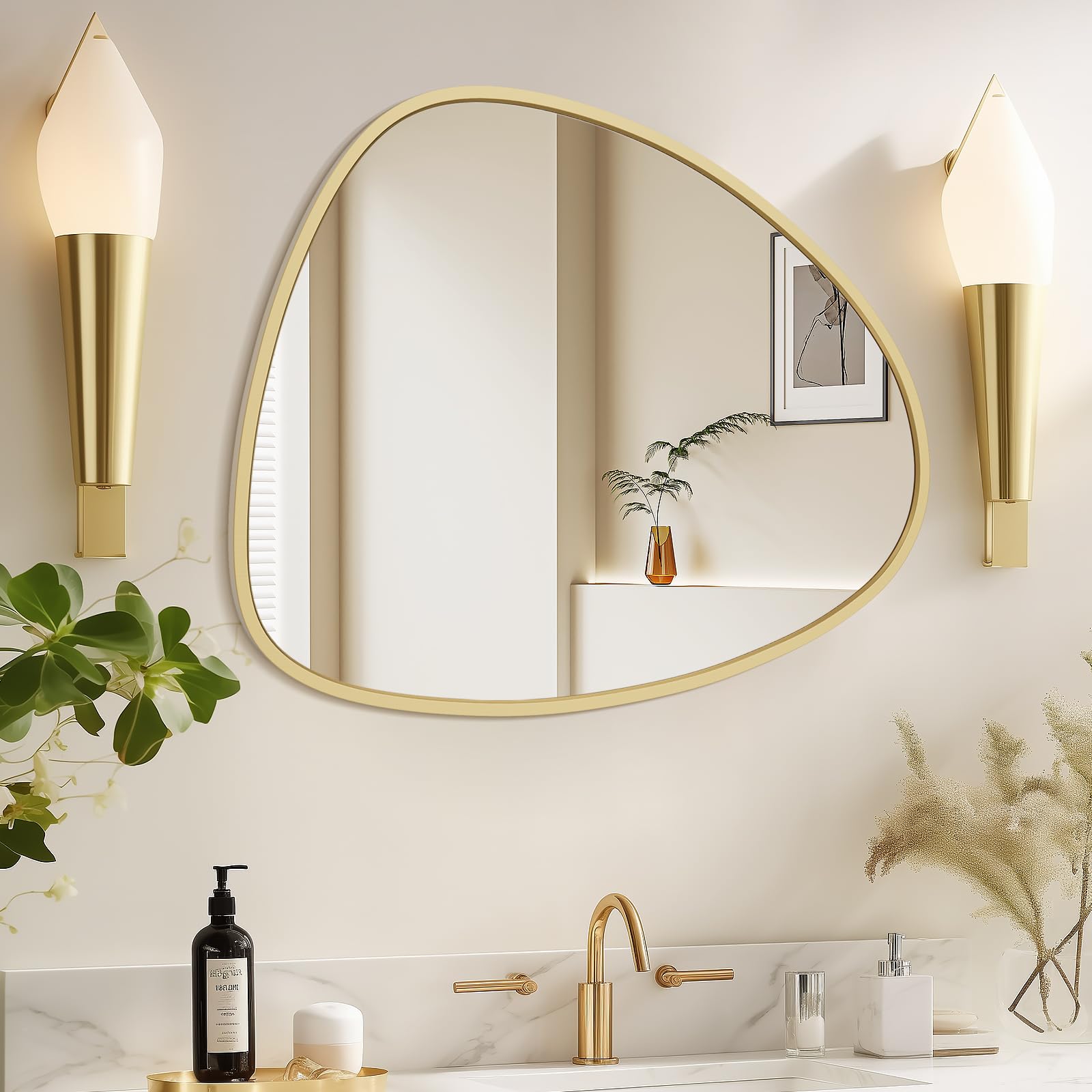WallBeyond Asymmetrical Mirror, Irregular Mirror Full Length, Boho Wall Mirrors Decorative for Bedroom Living Room Entryway Hall, Mid Century Modern Decor 48" H x 22" W Gronata