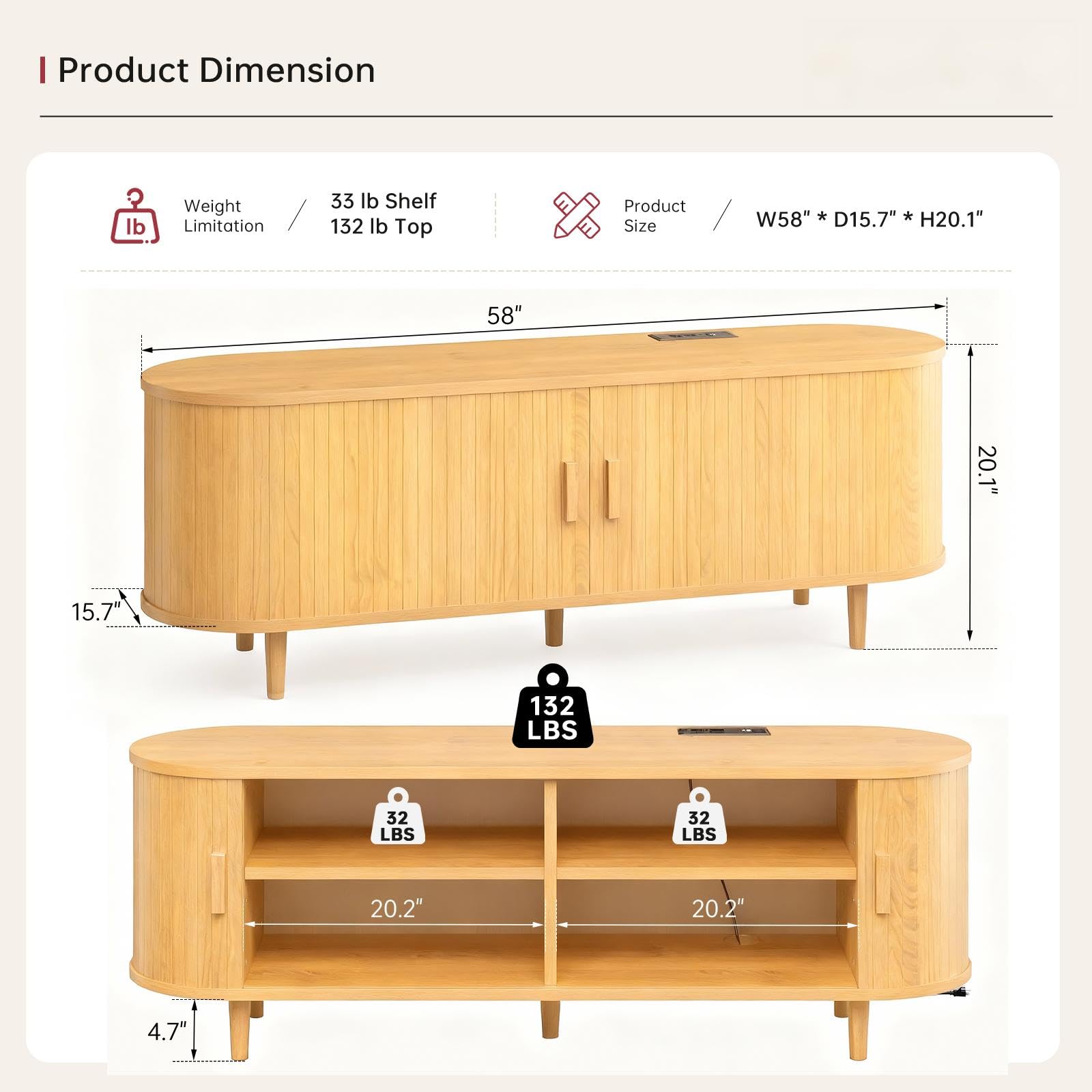 OneBlis 70" Mid Century Modern TV Stand, Wood TV Consoles with Sliding Doors and Power Outlet, Entertainment Center with Adjustable Shelves, Fluted TV Stands for Living Room, Walnut Gronata