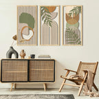 IARTTOP Large Boho Mid-century Modern Wood Wall Art 16x32 Inch Framed Green Abstract Leaf Wooden Wall Decor Bohemian Minimalist Geometric Wall Art Decor for Bedroom Living Room Office Set of 3 Gronata