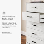 Signature Design by Ashley Shawburn Rustic 5 Drawer Chest of Smooth-Gliding Drawers and Safety Stop, White & Gray Gronata