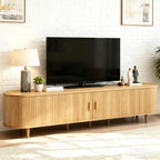 OneBlis 70" Mid Century Modern TV Stand, Wood TV Consoles with Sliding Doors and Power Outlet, Entertainment Center with Adjustable Shelves, Fluted TV Stands for Living Room, Walnut Gronata