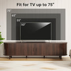 OneBlis 70" Mid Century Modern TV Stand, Wood TV Consoles with Sliding Doors and Power Outlet, Entertainment Center with Adjustable Shelves, Fluted TV Stands for Living Room, Walnut Gronata
