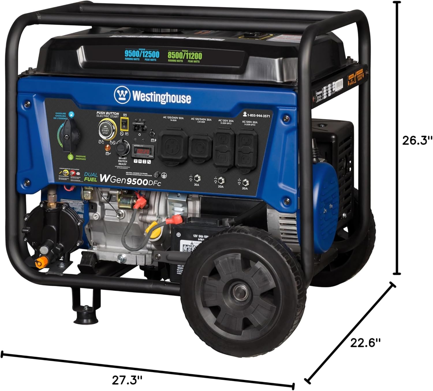 Westinghouse 12500 Peak Watt Dual Fuel Home Backup Portable Generator, Remote Electric Start, Transfer Switch Ready, Gas and Propane Powered, CO Sensor Gronata