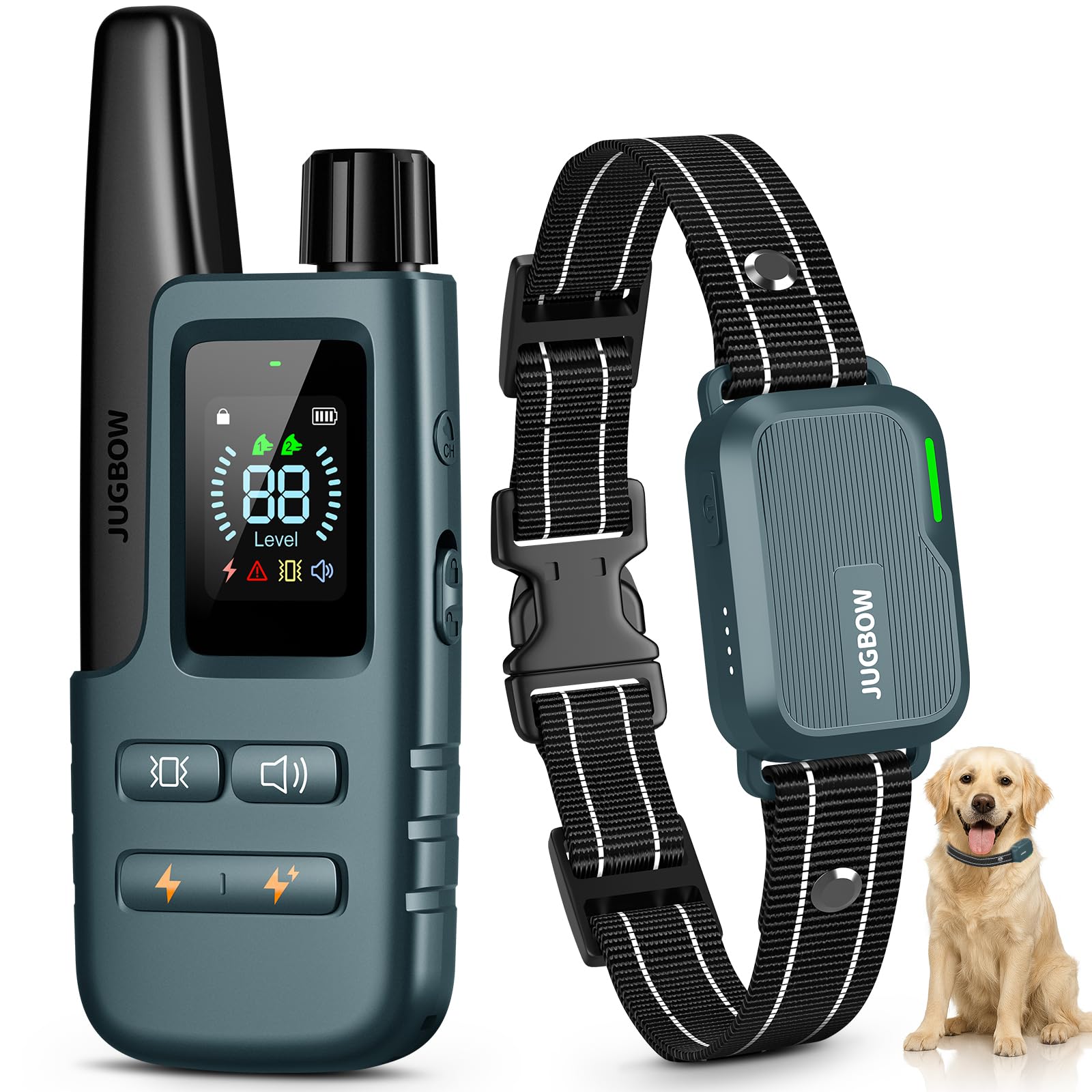 Jugbow Dog Shock Collar - 4500FT Dog Training Collar with Remote, IPX8 Waterproof Electric Dog Collar with 4 Training Modes, Security Lock, Rechargeable eCollar for 10-120lbs Small Medium Large Dogs Gronata
