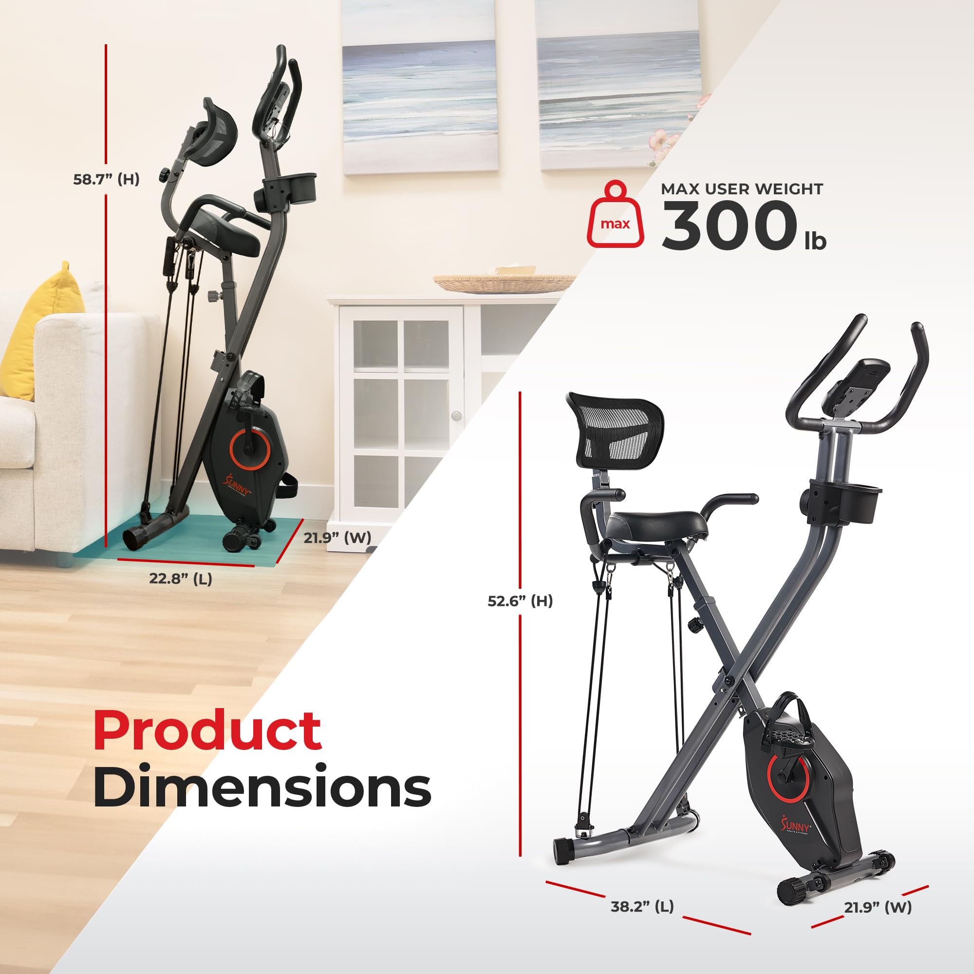 Sunny Health & Fitness Foldable Magnetic Stationary Exercise X-Bike Pro, 300 LB Capacity, Low-Impact, 14-Level Resistance, Ergonomic Support, SunnyFit App Enhanced Connectivity - SF-B223012 Gronata