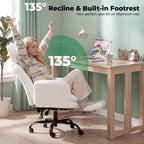 HOMRELEXA Criss Cross Office Chair with Armrests & Wheels, Comfy Velvet Vanity Chair, Ergonomic Executive Gaming Computer Chairs with Foot Rest, Wide Seat Reclining Desk Chair, White Gronata
