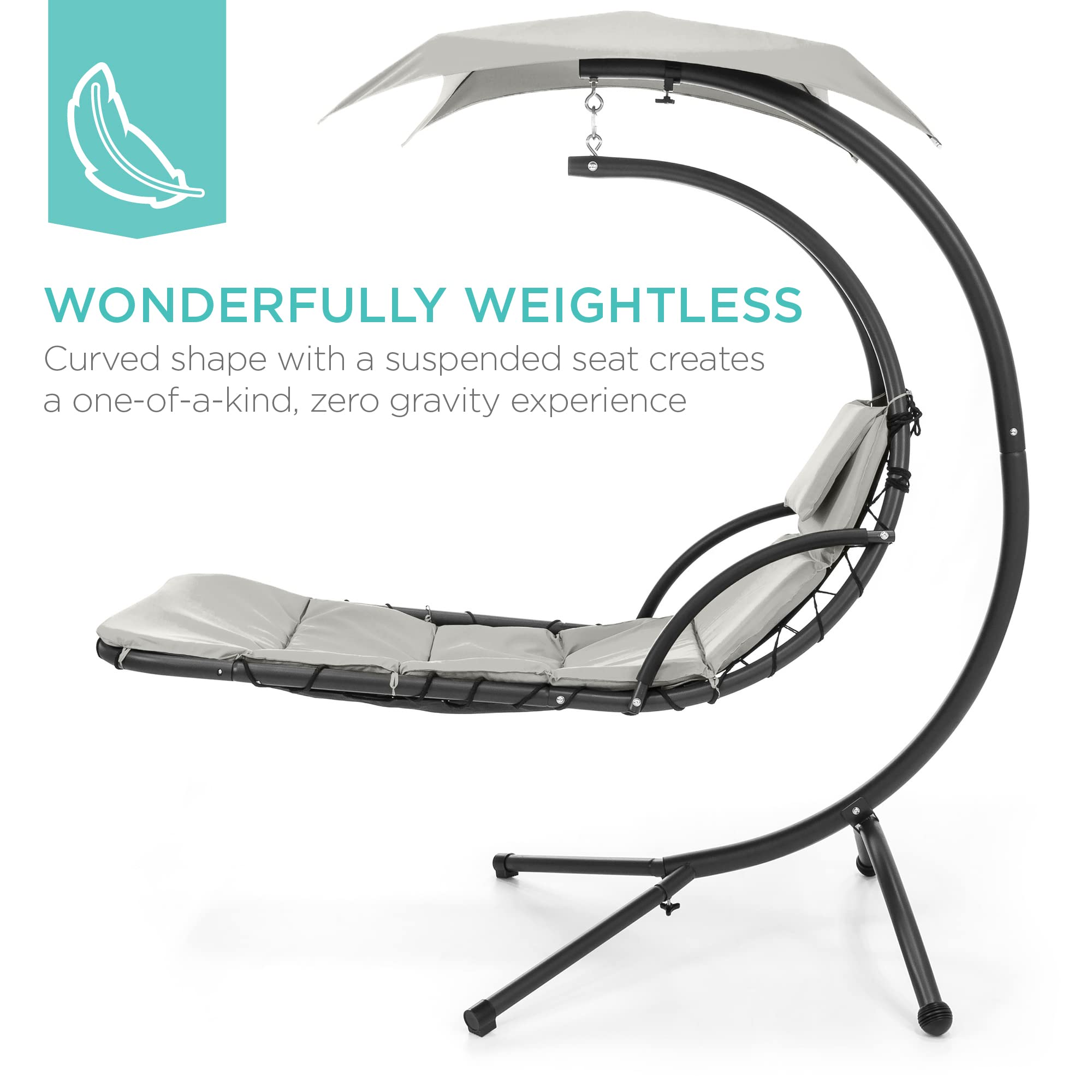 Best Choice Products Outdoor Hanging Curved Steel Chaise Lounge Chair Swing w/Built-in Pillow and Removable Canopy - Navy Blue Gronata