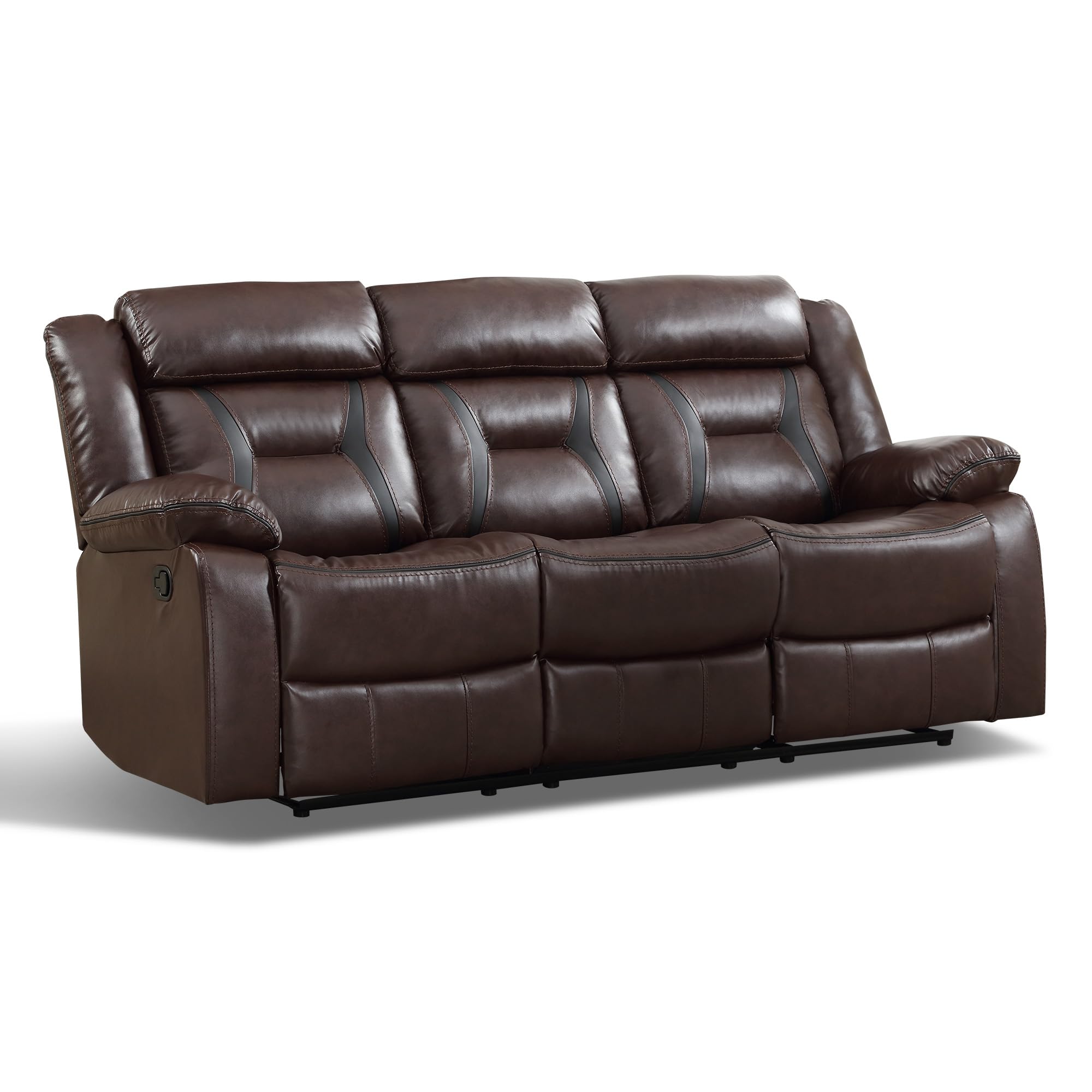 EBELLO Faux Leather Recliner Sofa Furniture Set for Living Room, 2 Recliner Chairs, 3 Seat Reclining Sofa Couch Set for Meeting Room, Brown Gronata