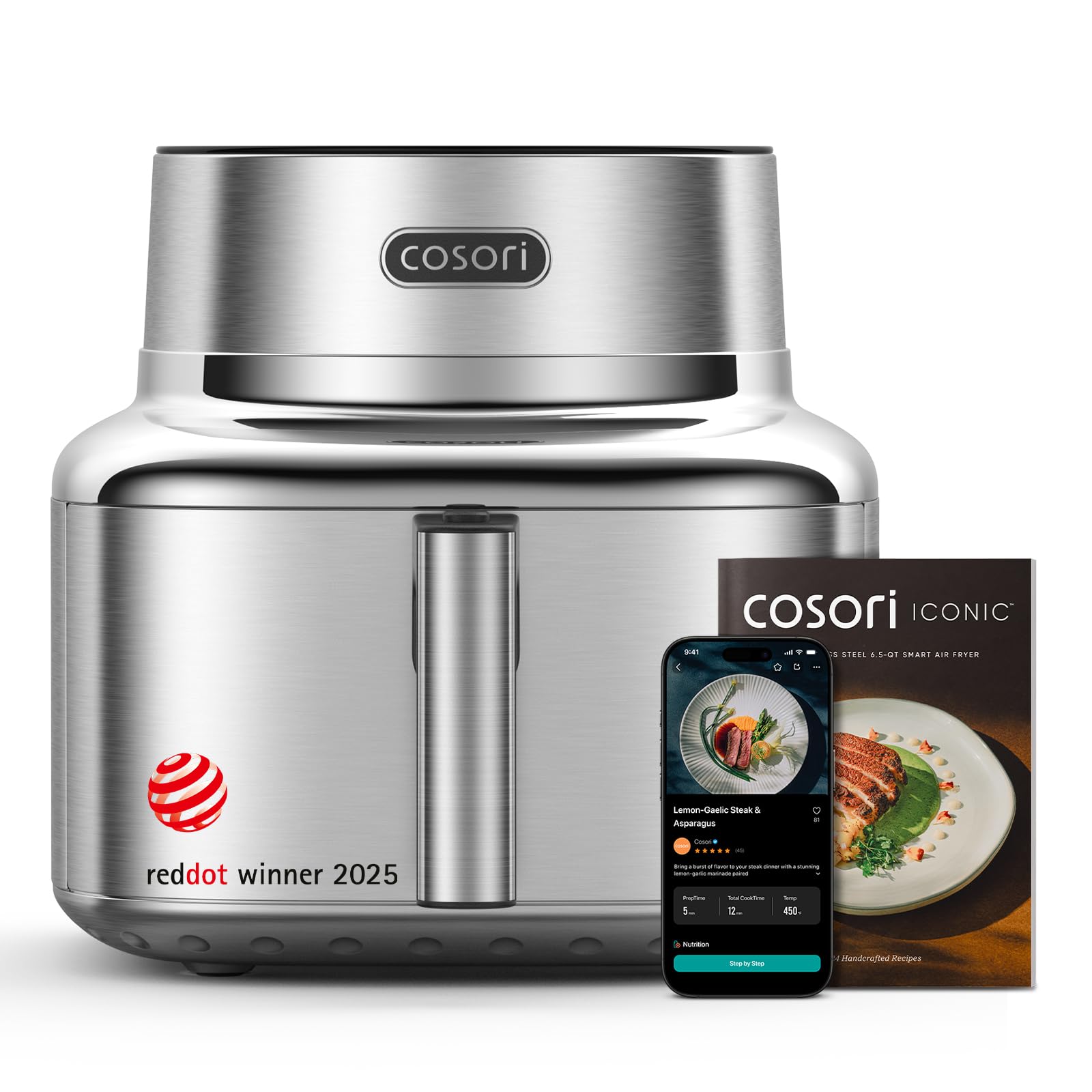 Cosori 9-in-1 TurboBlaze Air Fryer 6 Qt, PFAS-Free Ceramic Coating, 90°–450°F, Precise Heating for Even Results, Air Fry, Roast, Bake, Broil, Dry, Frozen, Proof, Reheat, Keep Warm, 120V, Dark Gray Gronata