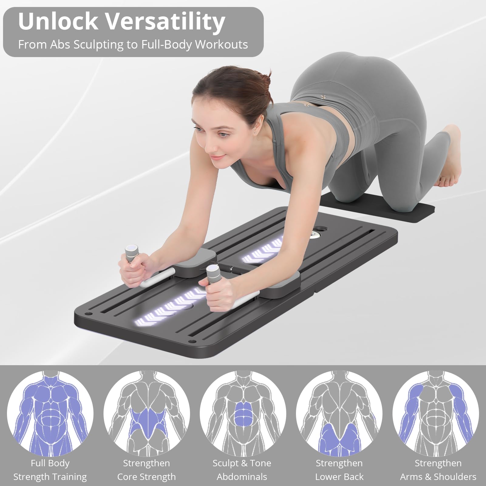 JANUA Pilates Board - Pilates Reformer Set, Multi-Purpose Foldable Pilates Reformer Board for Home, 5 in 1 Pilates Sliding Board Gronata