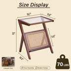 Tiita Rattan Coffee Table, Bamboo Accent Bedside Tables, Glass Nightstand Side Table, Boho Wooden End Table with Storage for Living Room,Living Room, Dining Room, Tea, Home Décor Gronata
