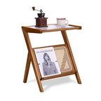 Tiita Rattan Coffee Table, Bamboo Accent Bedside Tables, Glass Nightstand Side Table, Boho Wooden End Table with Storage for Living Room,Living Room, Dining Room, Tea, Home Décor Gronata