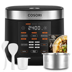 Cosori Rice Cooker 10 Cup, 24h Keep Warm, Non-stick Ceramic Inner Pot, 18 Functions Fuzzy Logic Rice Maker with Stainless Steel Steamer Basket, Sauté, Slow Cooker, Black Gronata