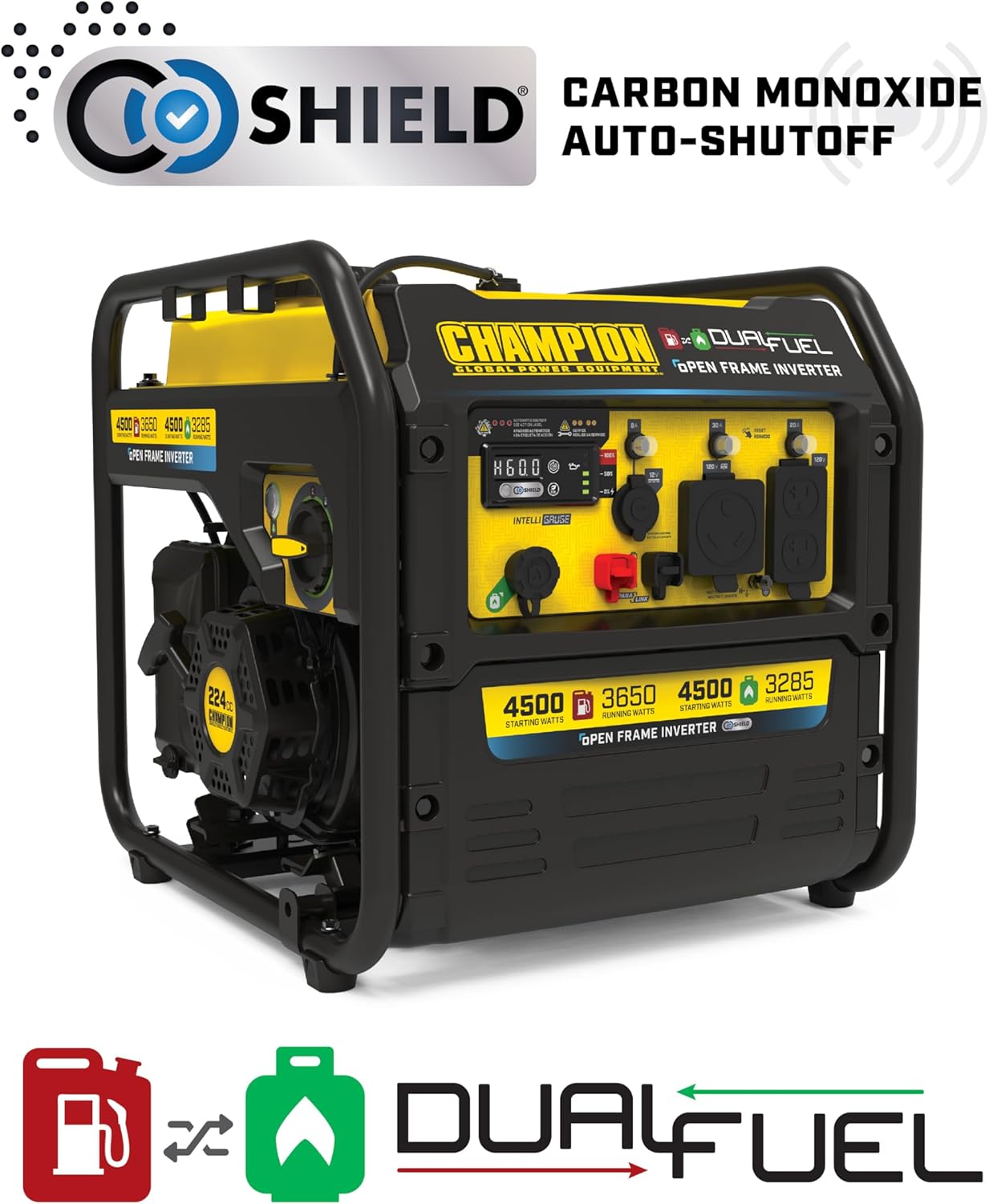 Champion Power Equipment 4,500-Watt Electric Start Dual Fuel RV Ready Portable Open Frame Inverter Generator with Quiet Technology and Free 3-Year Warranty Gronata