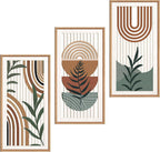 IARTTOP Large Boho Mid-century Modern Wood Wall Art 16x32 Inch Framed Green Abstract Leaf Wooden Wall Decor Bohemian Minimalist Geometric Wall Art Decor for Bedroom Living Room Office Set of 3 Gronata