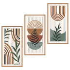 IARTTOP Large Boho Mid-century Modern Wood Wall Art 16x32 Inch Framed Green Abstract Leaf Wooden Wall Decor Bohemian Minimalist Geometric Wall Art Decor for Bedroom Living Room Office Set of 3 Gronata