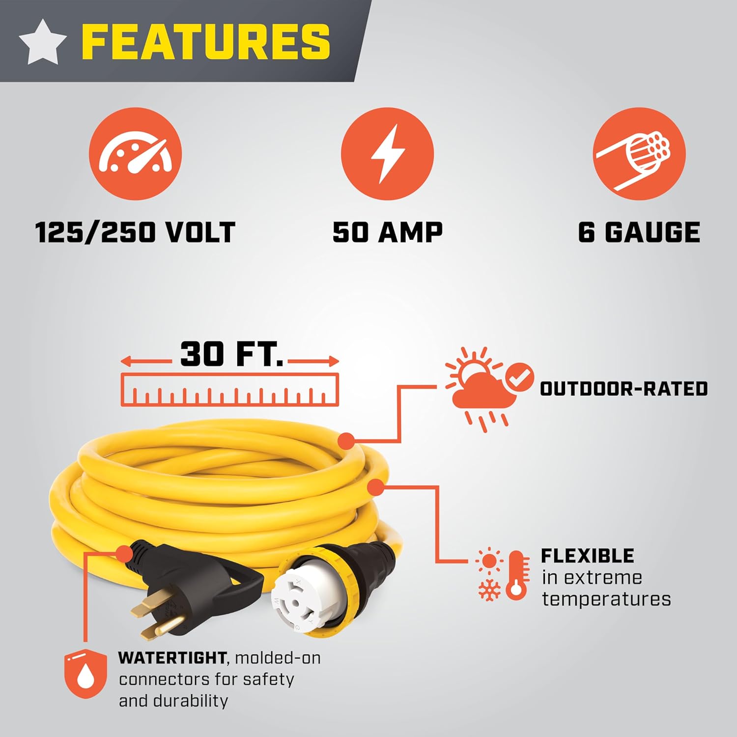 Champion Power Equipment 30-Foot 50-Amp 125/250-Volt RV Generator Power Cord, (14-50P to SS2-50R) Gronata