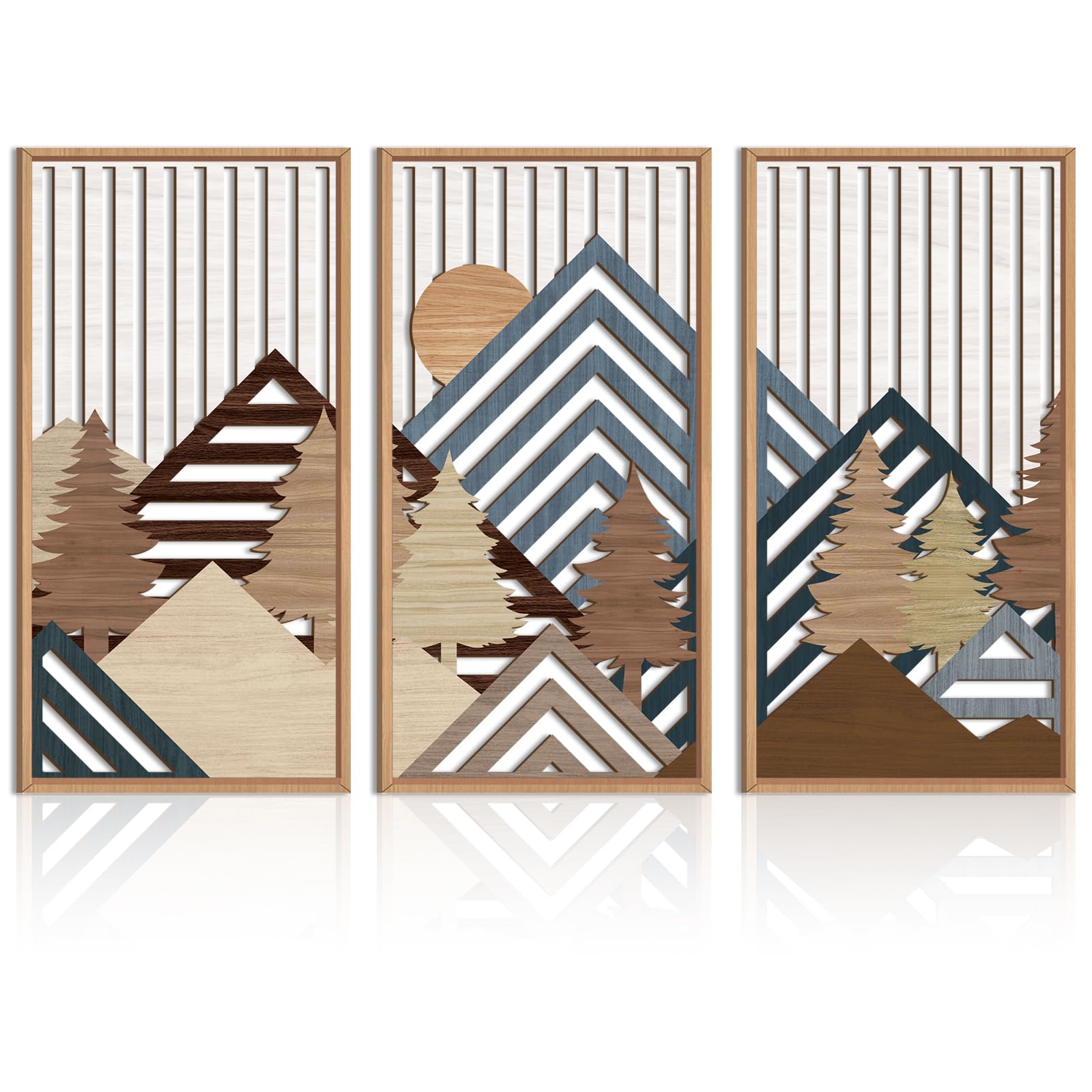 IARTTOP Large Boho Mid-century Modern Wood Wall Art 16x32 Inch Framed Green Abstract Leaf Wooden Wall Decor Bohemian Minimalist Geometric Wall Art Decor for Bedroom Living Room Office Set of 3 Gronata