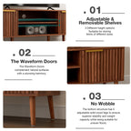 LCRBOL TV Stand for Living Room, Mid Century Modern Entertainment Center for 55/60 inch TVs, TV Console with Fluted Door Cabinets and Open Shelves, for Bedroom, Walnut Gronata
