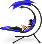 Best Choice Products Outdoor Hanging Curved Steel Chaise Lounge Chair Swing w/Built-in Pillow and Removable Canopy - Navy Blue Gronata