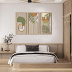 IARTTOP Large Boho Mid-century Modern Wood Wall Art 16x32 Inch Framed Green Abstract Leaf Wooden Wall Decor Bohemian Minimalist Geometric Wall Art Decor for Bedroom Living Room Office Set of 3 Gronata