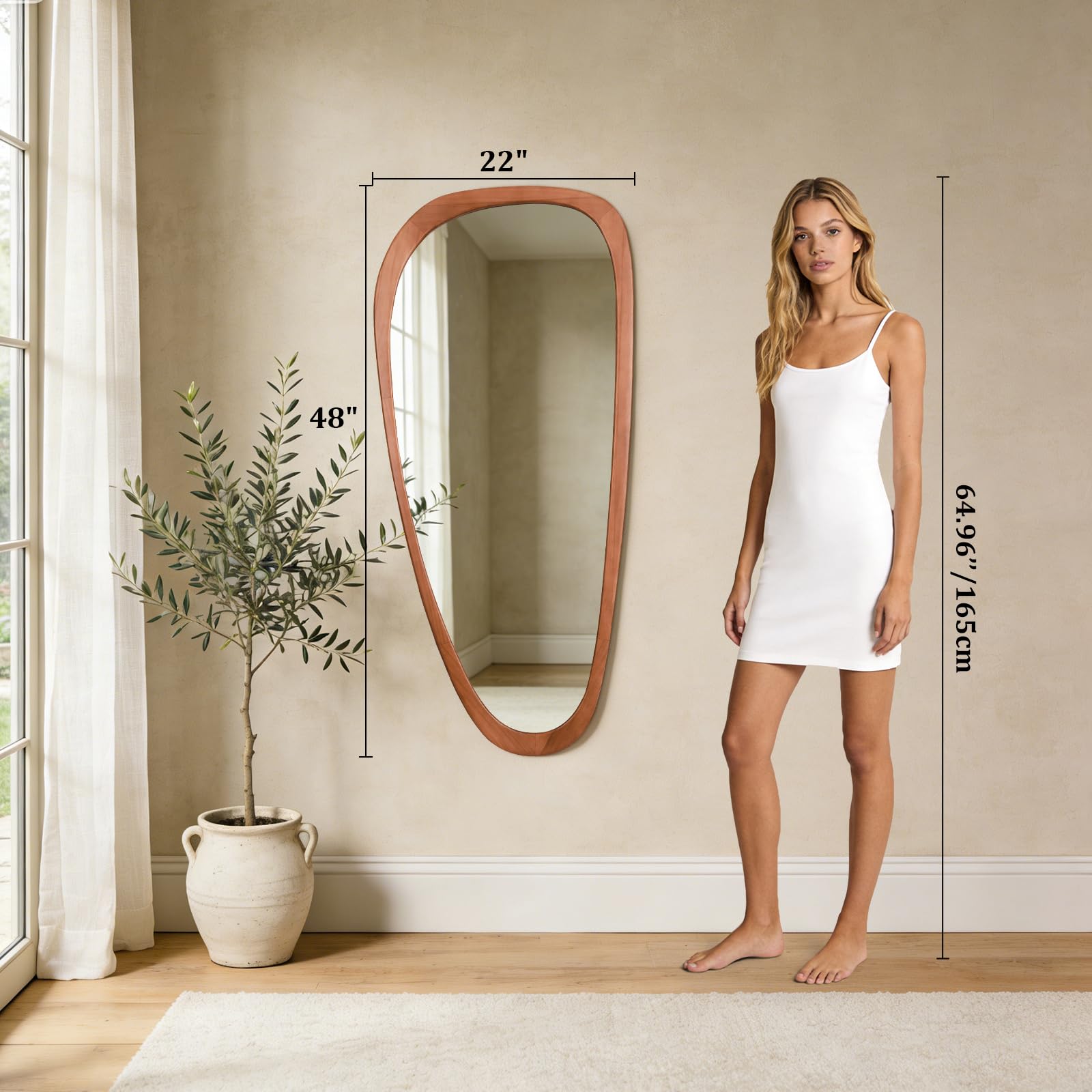 WallBeyond Asymmetrical Mirror, Irregular Mirror Full Length, Boho Wall Mirrors Decorative for Bedroom Living Room Entryway Hall, Mid Century Modern Decor 48" H x 22" W Gronata