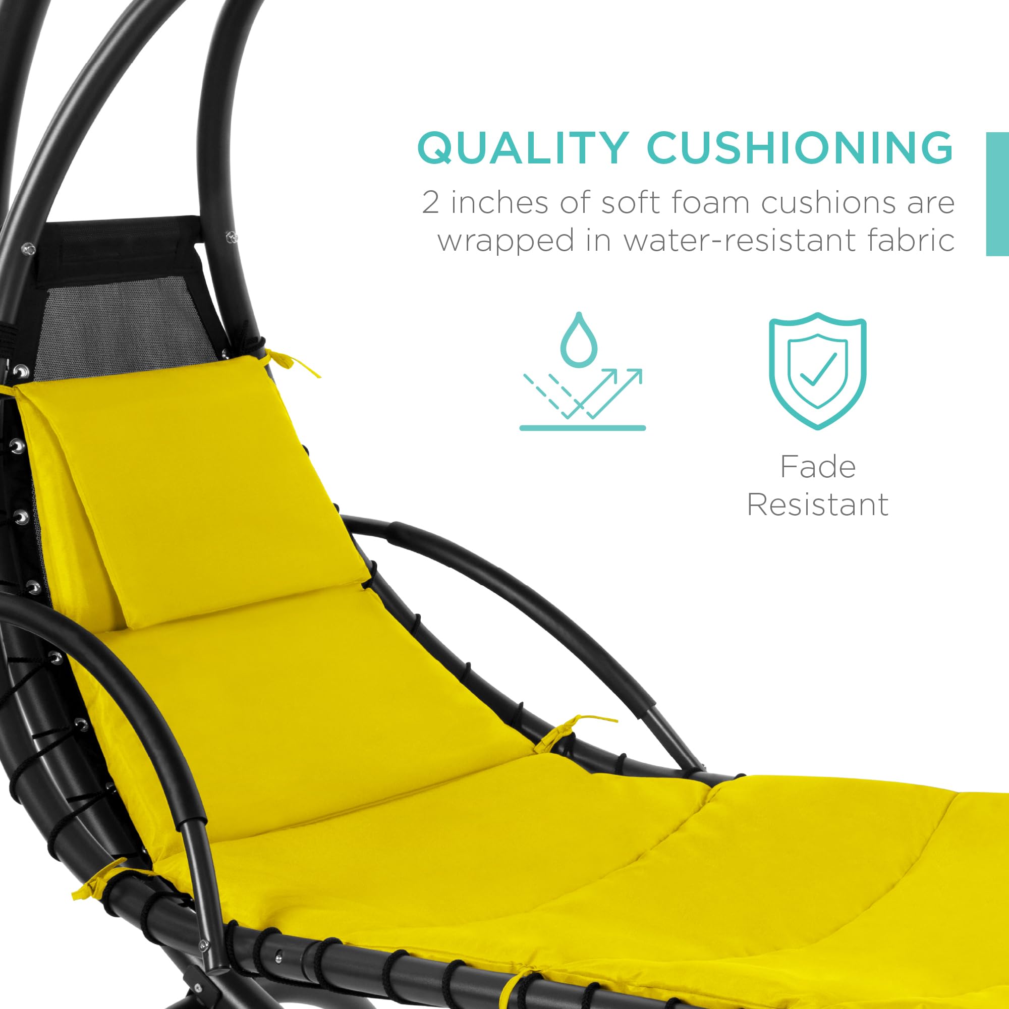 Best Choice Products Outdoor Hanging Curved Steel Chaise Lounge Chair Swing w/Built-in Pillow and Removable Canopy - Navy Blue Gronata