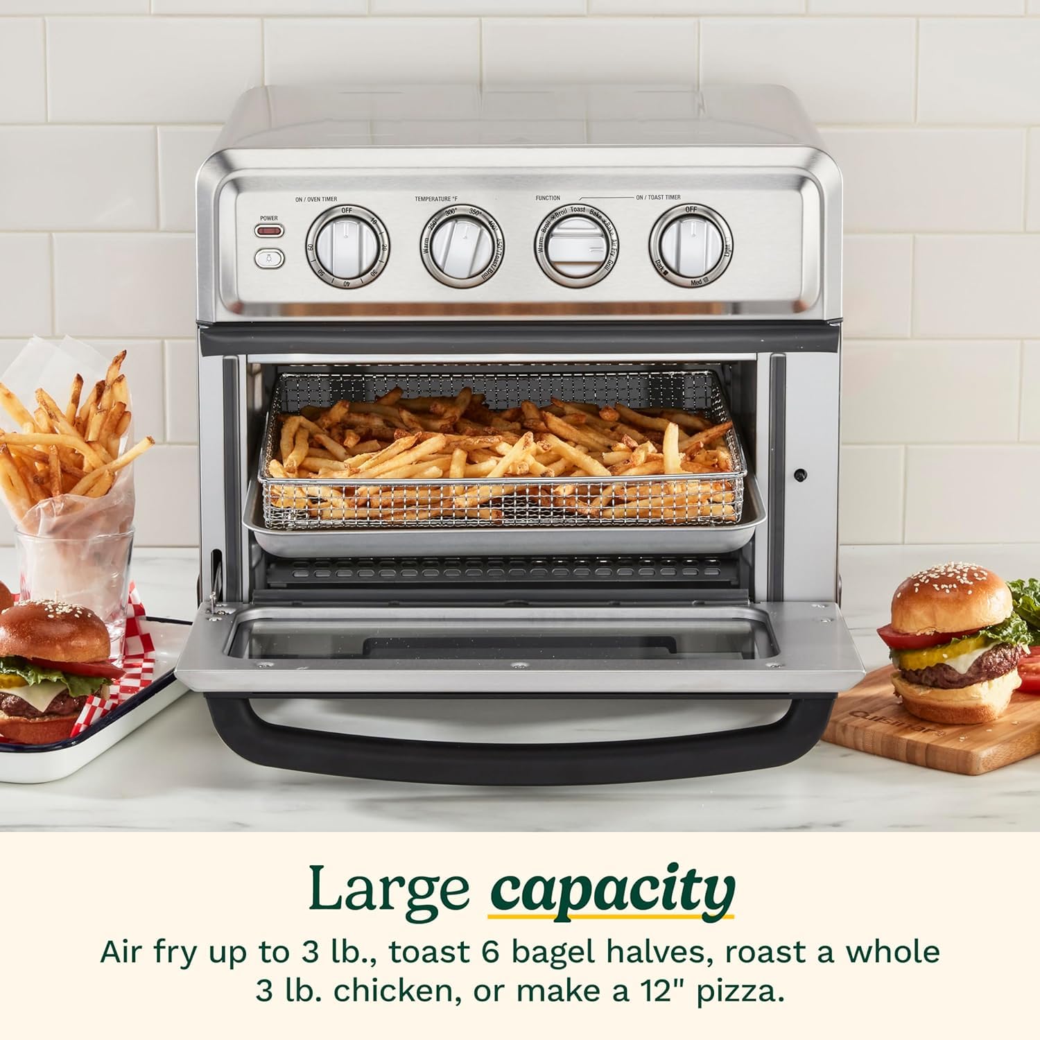 Cuisinart Air Fryer Toaster Oven, 1800W, 8-in-1 with Air Fry, Convection, Broil & Warm, 0.6 Cubic Feet, 60-Minute Timer, TOA-70NAS, Stainless Steel Gronata