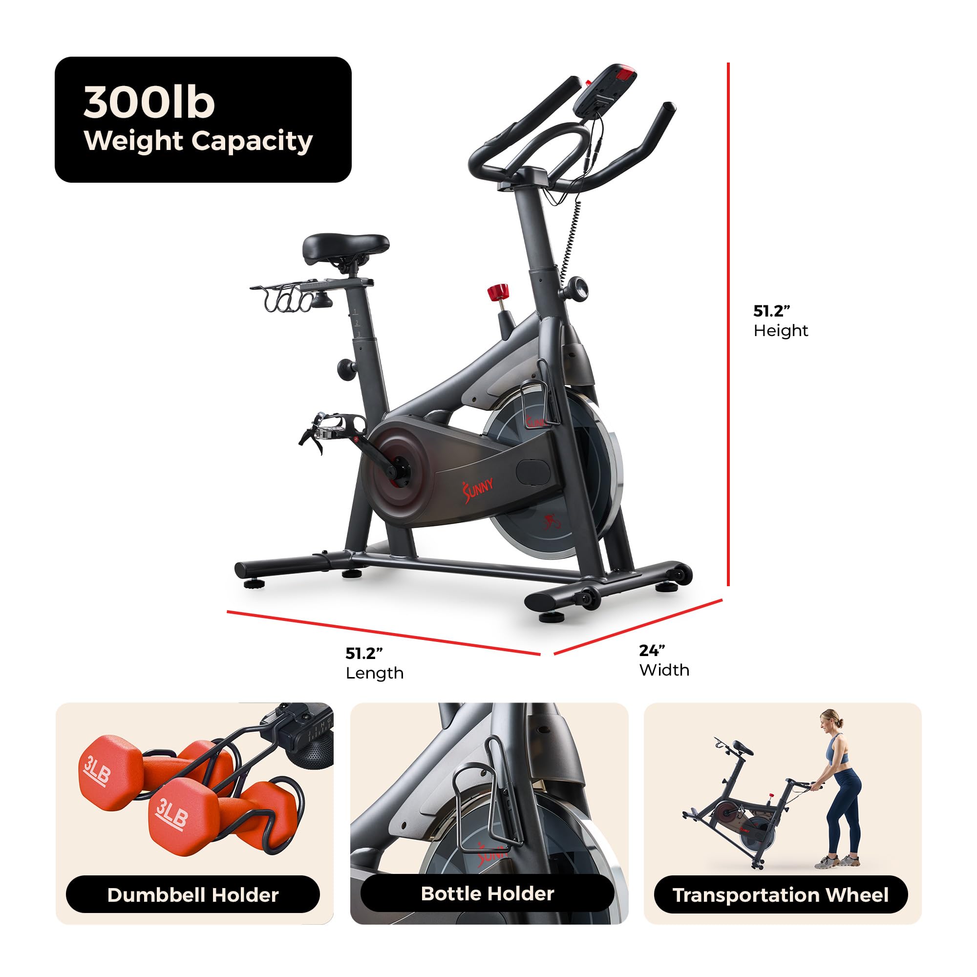 Sunny Health & Fitness Nova Smart Indoor Cycling Bike – Magnetic Resistance Exercise Bike with SunnyFit App, Quiet Belt Drive & Compact Home Cardio Bike for Beginners Gronata