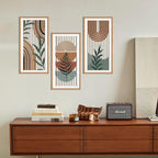 IARTTOP Large Boho Mid-century Modern Wood Wall Art 16x32 Inch Framed Green Abstract Leaf Wooden Wall Decor Bohemian Minimalist Geometric Wall Art Decor for Bedroom Living Room Office Set of 3 Gronata