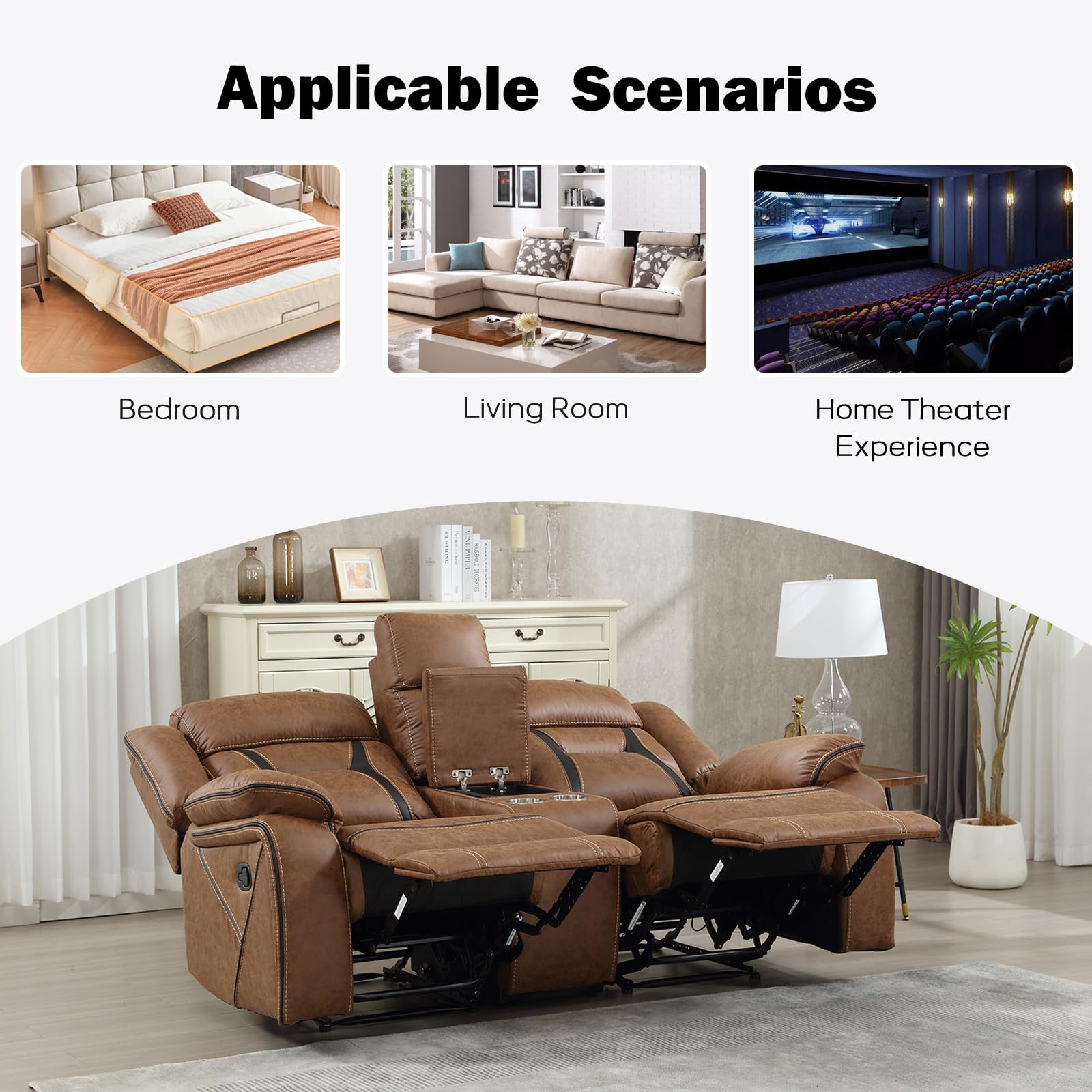 EBELLO Faux Leather Recliner Sofa Furniture Set for Living Room, 2 Recliner Chairs, 3 Seat Reclining Sofa Couch Set for Meeting Room, Brown Gronata