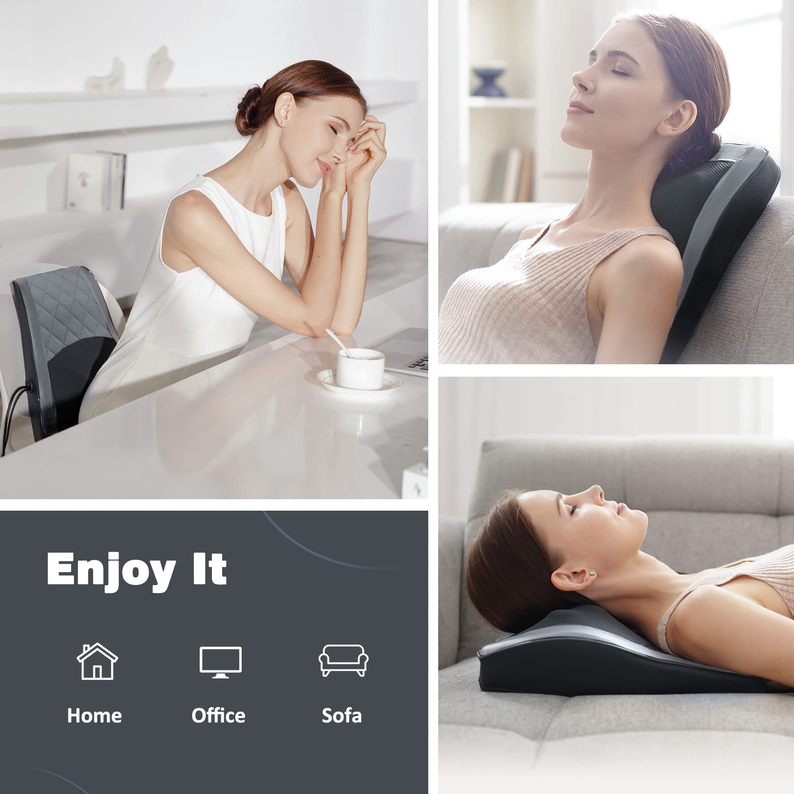 Boriwat Back Massager with Heat, 3D Kneading Massage Pillow for Back, Neck, Shoulder, Leg Pain Relief Deep Tissue, Gifts for Women Men Mom Dad Gronata