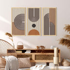 IARTTOP Large Boho Mid-century Modern Wood Wall Art 16x32 Inch Framed Green Abstract Leaf Wooden Wall Decor Bohemian Minimalist Geometric Wall Art Decor for Bedroom Living Room Office Set of 3 Gronata